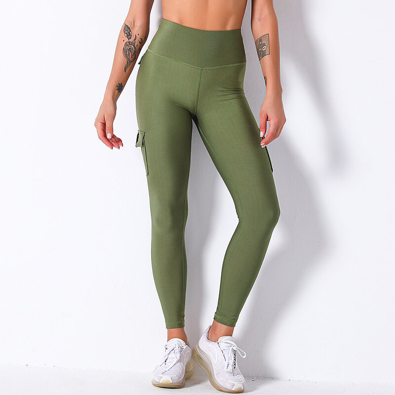 Olive Green Cargo Fitness Leggings - Perk Me Up