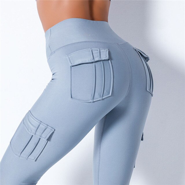 Sky Blue Cargo Fitness Leggings - Perk Me Up