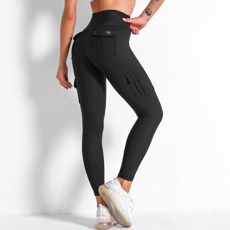 Perk Me Up Jet Black Cargo Fitness Leggings